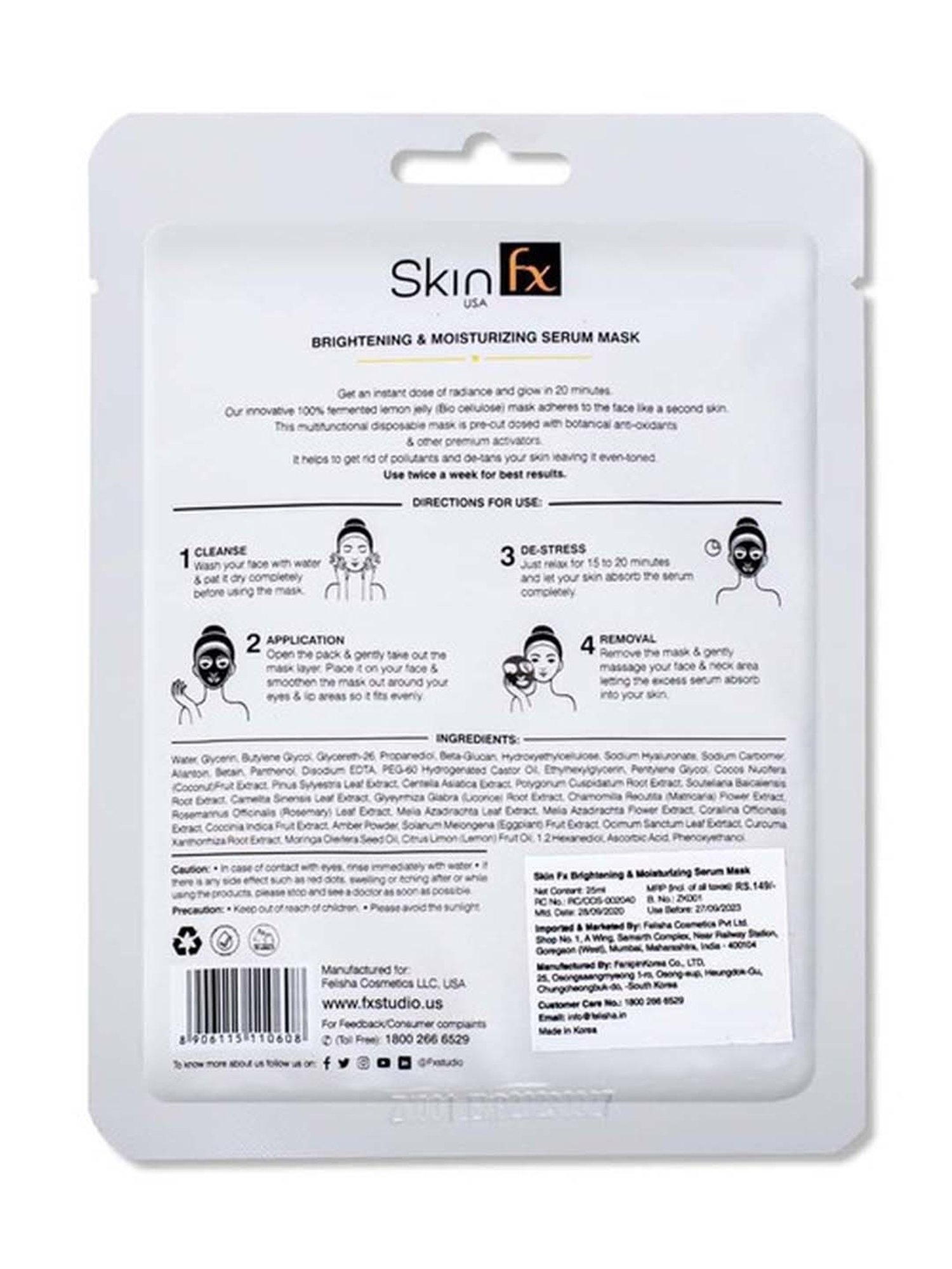 Skin Fx Detoxifying, Hydrating, Brightening and Moisturising Facial Serum Mask - Pack of 2
