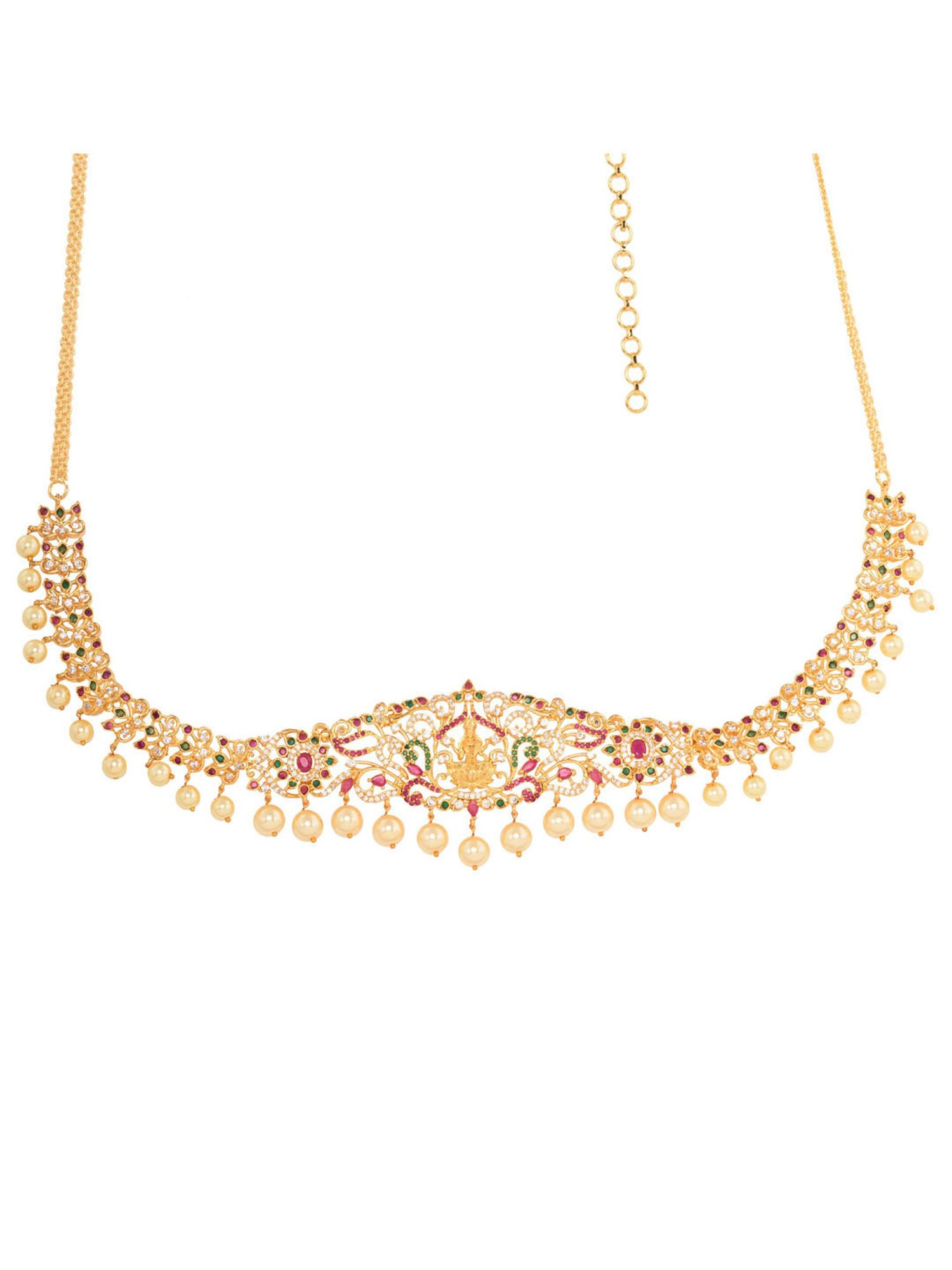 Saraf Rs Jewellery Red & Green Ad Studded Gold Plated Goddess Lakshmi Templef Kamarbandh