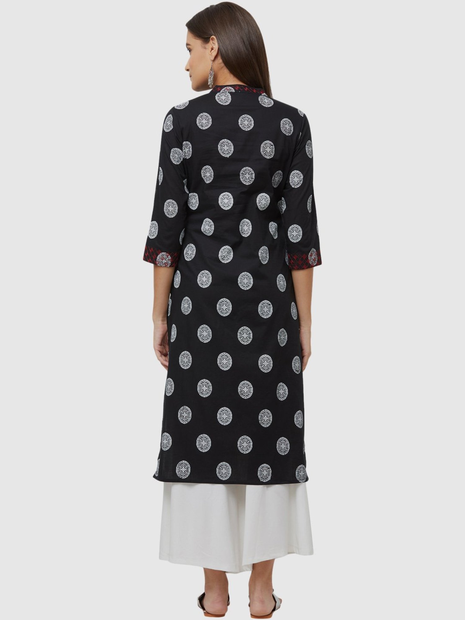 Fusion Beats Black Cotton Printed Straight Kurta