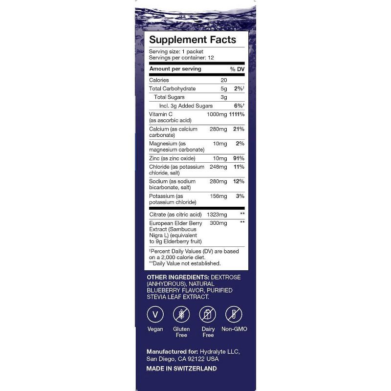 Hydralyte Hydration Plus Immune System Boost Elderberry Powder Packets - 12ct