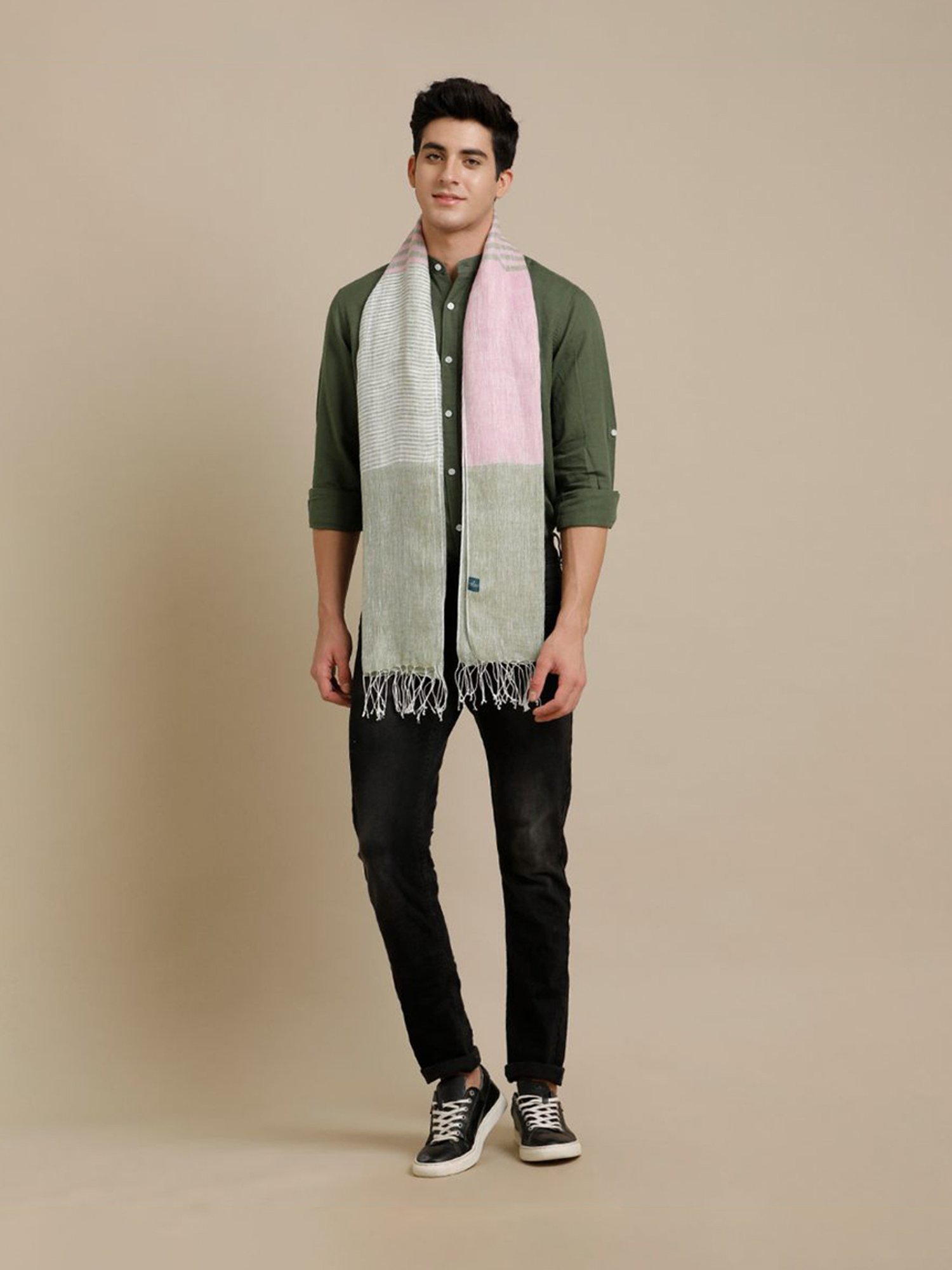 Linen Club Pink Striped Pure Linen Stole