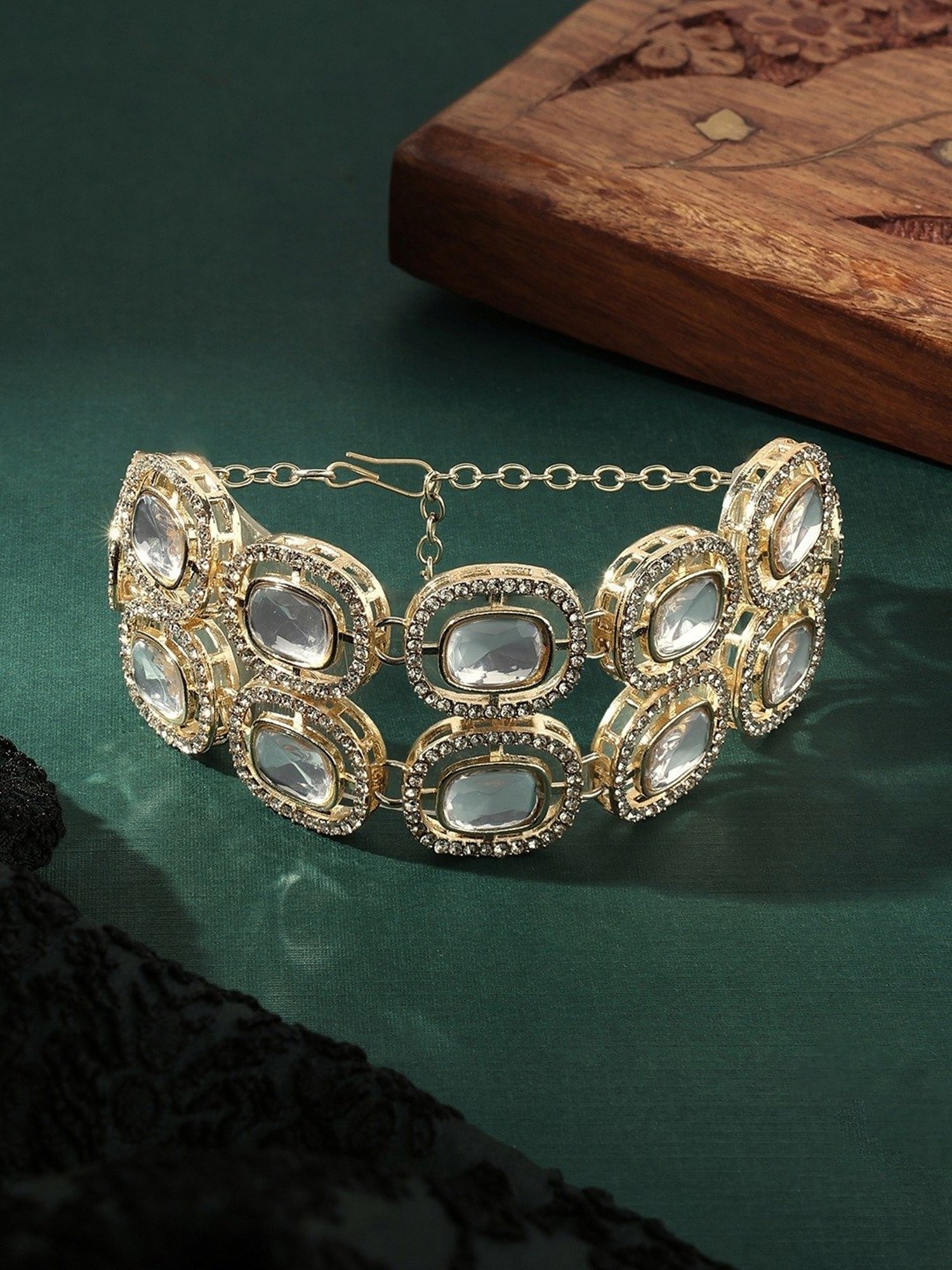 Zaveri Pearls Gold Tone Double Layered Austrian Diamonds Embellished Ethnic Bracelet -ZPFK16931
