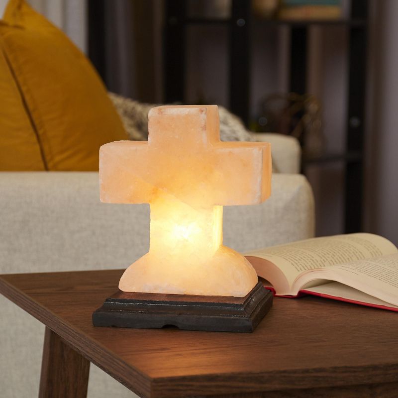 Salacia Himalayan Carved Cross-Shaped Salt Lamp Light with Dimmer, Pink