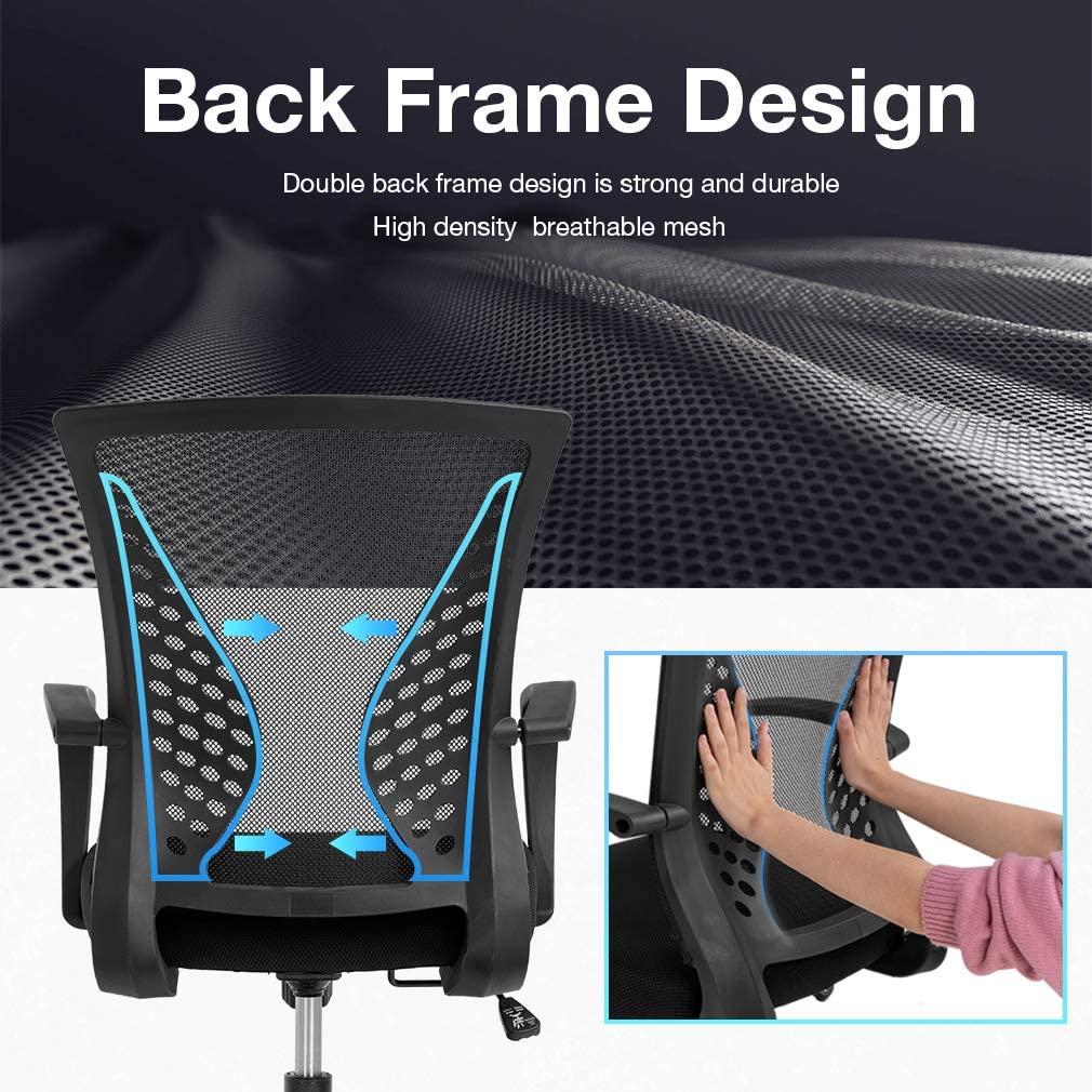 Ergonomic Office Chair Desk Computer Mesh Executive Task Rolling Gaming Swivel Modern Adjustable with Mid Back Lumbar Support Armrest for Home Women Men, Black