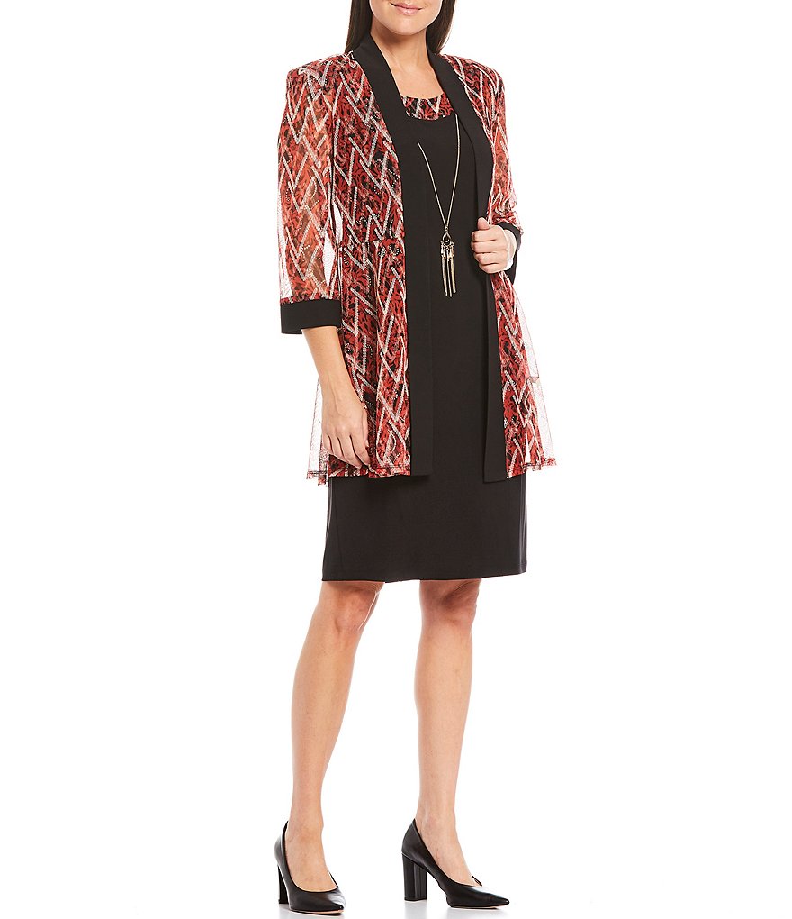 R & M Richards Petite Size Chevron Print Knit Jersey 2-Piece Jacket Dress
