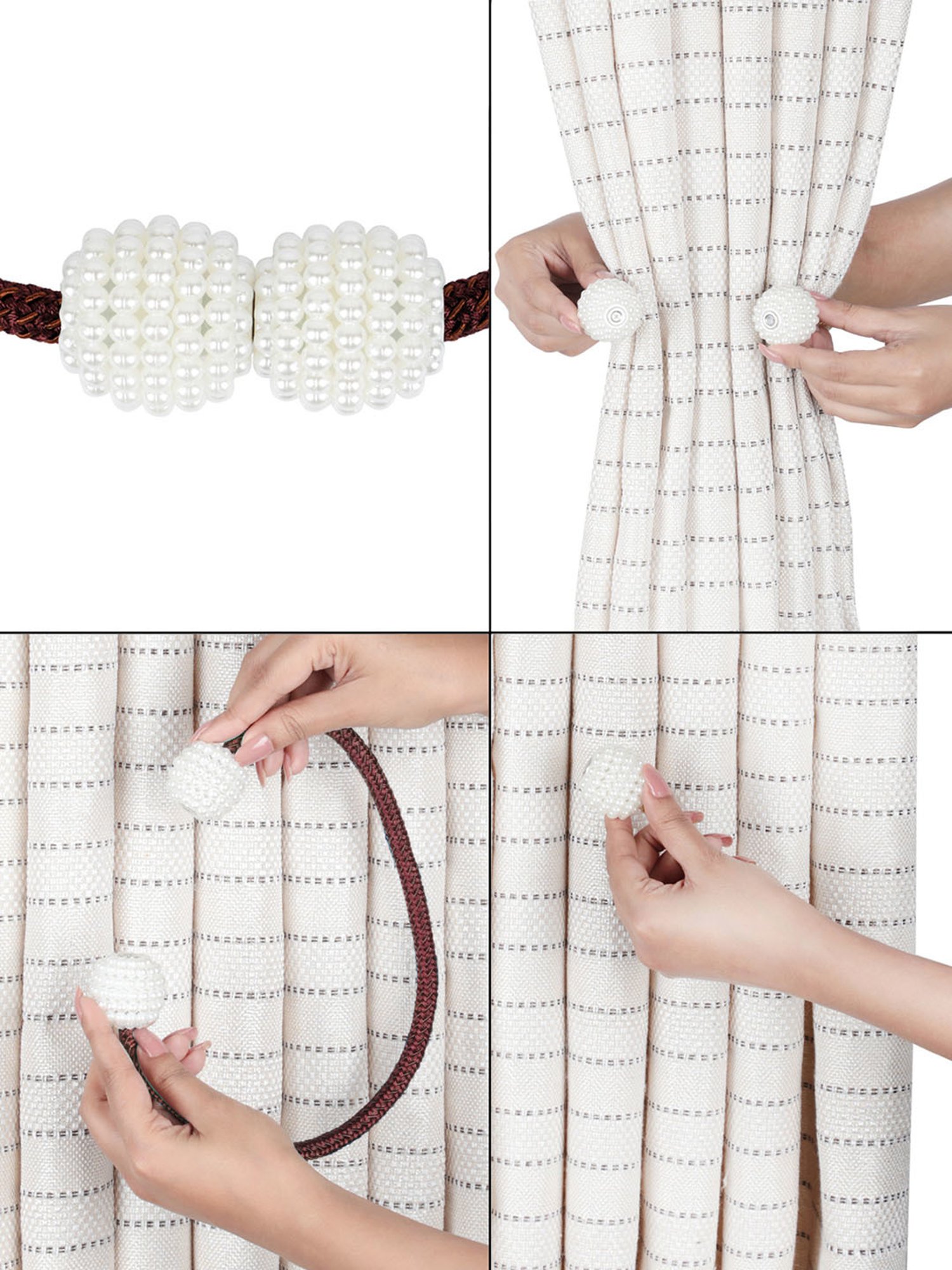 Romee Coffee Brown Polyester Stripes Curtain Tie and Hold Backs