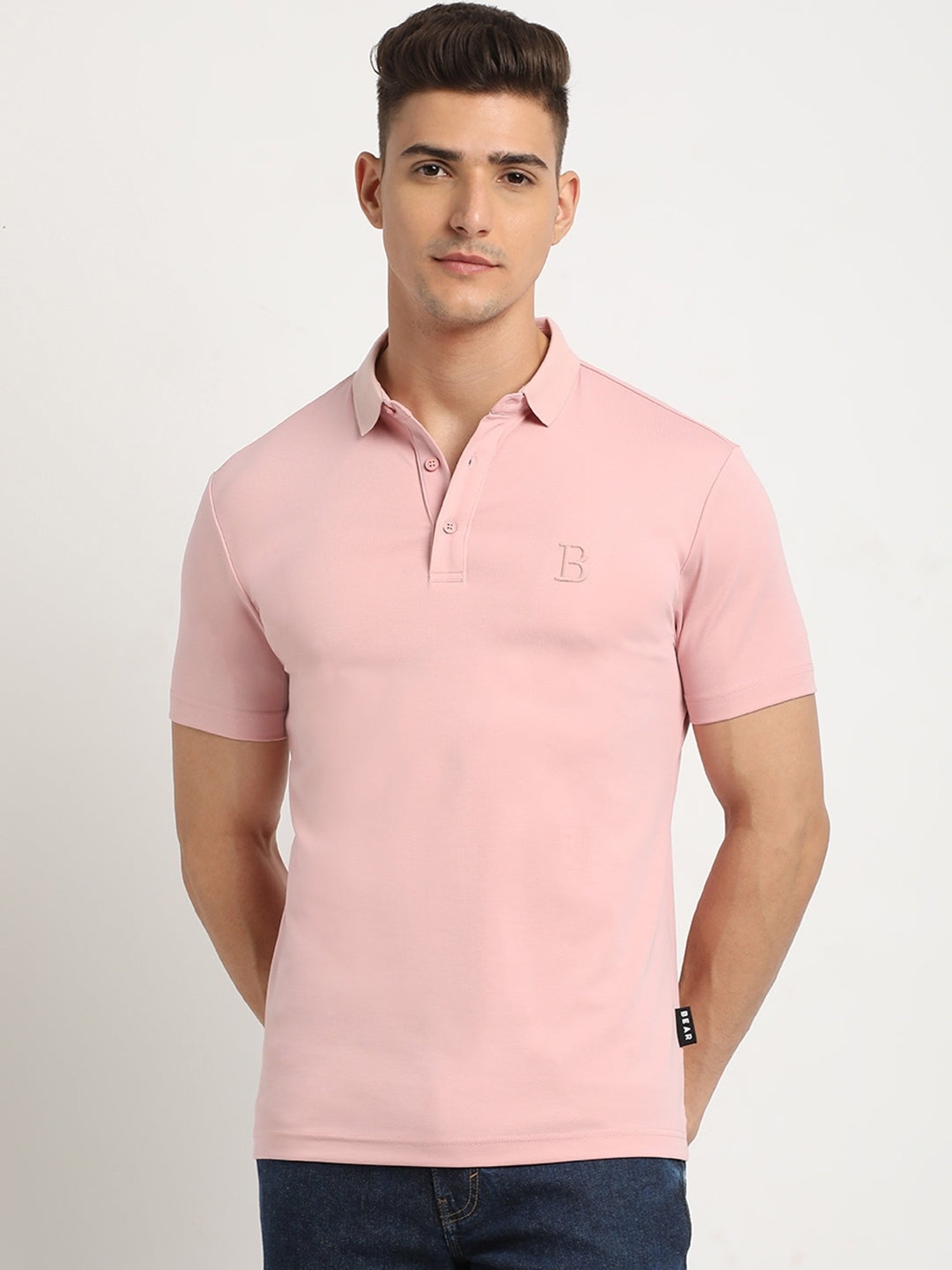 The Bear House Pink Slim Fit Polo T-Shirt