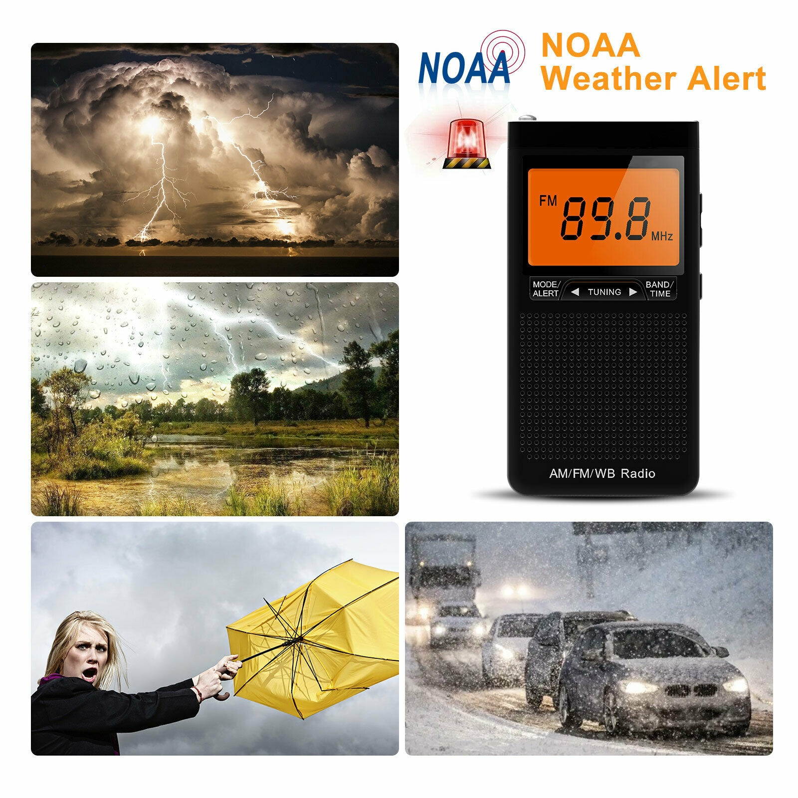 NOAA AM FM Radio Battery Operated Radio Portable Pocket Auto-Search Emergency