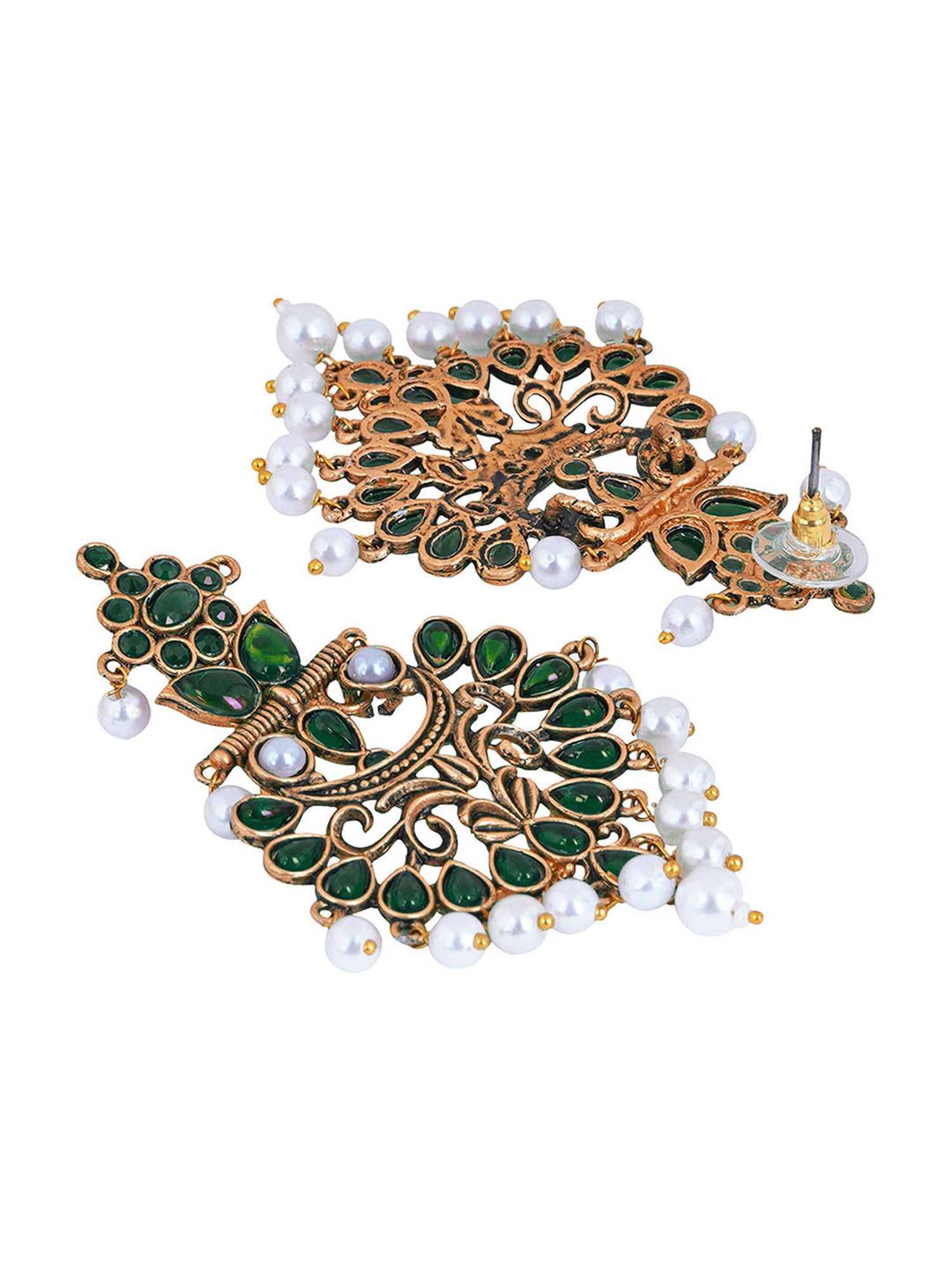 Teejh Rutuja Dark Green Golden Dangler Earrings