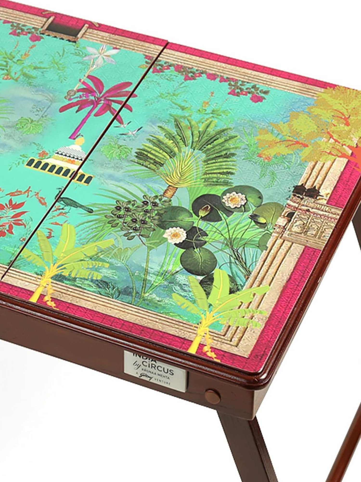 India Circus by Krsnaa Mehta Peacock Throne Printed Aqua Green Teak Wood Laptop Table
