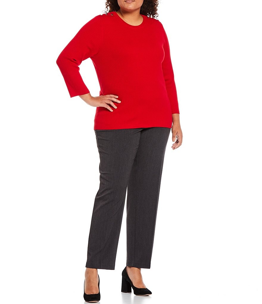 Ruby Rd. Plus Size Ombre Striped 3/4 Sleeve Button Front Long Cardigan