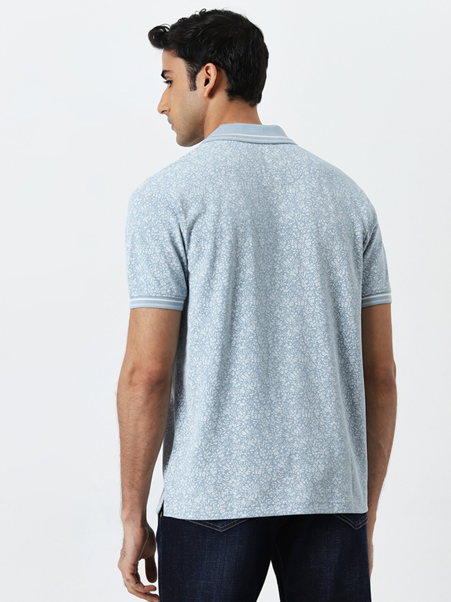 WES Casuals by Westside Dusty Blue Floral Relaxed-Fit Polo T-Shirt