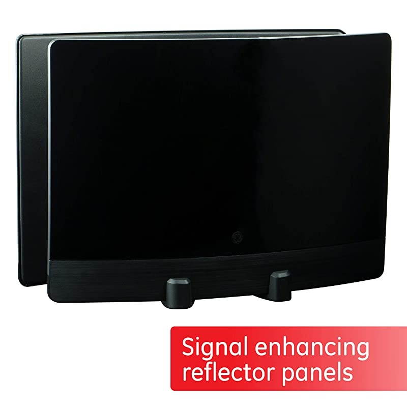 GE  Optima TV Antenna 60 Mile Range HDTV VHF UHF Indoor Signal Enhancing Reflector Panel 10 Ft Coax Cable Black 34137