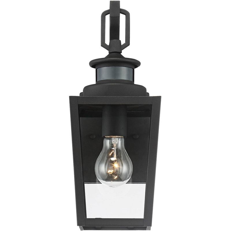 Possini Euro Design Modern Outdoor Wall Light Fixture Textured Black 14" Clear Glass Motion Sensor Exterior House Porch Patio Deck