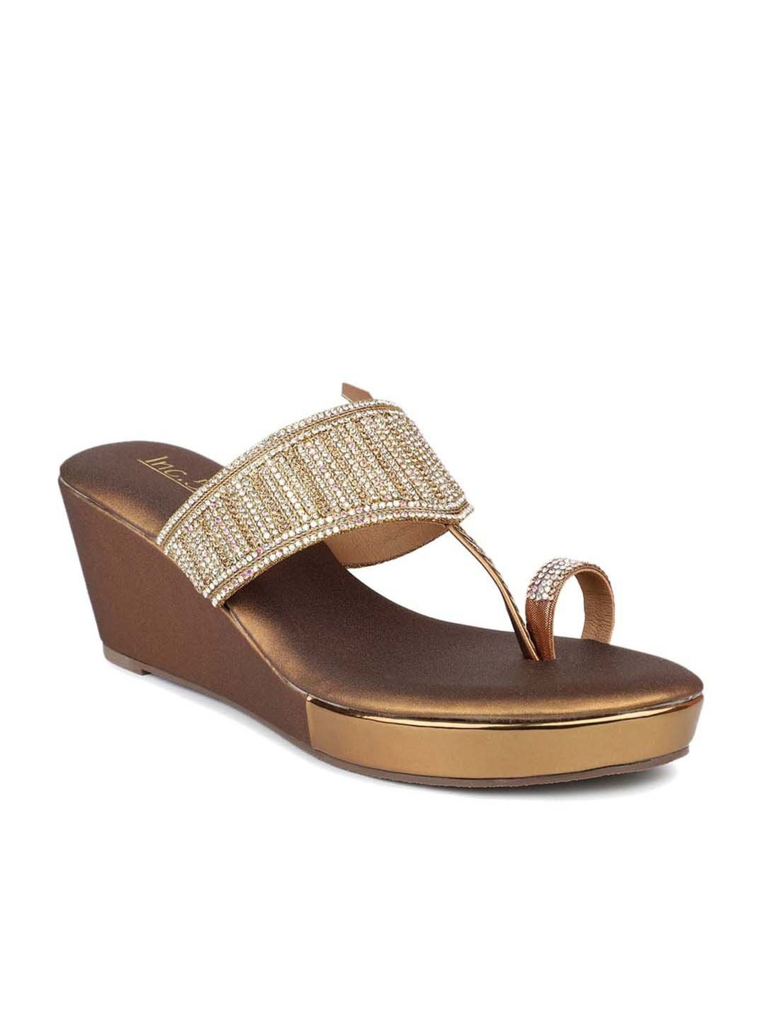 Inc 5 Women's Antique Gold Toe Ring Wedges