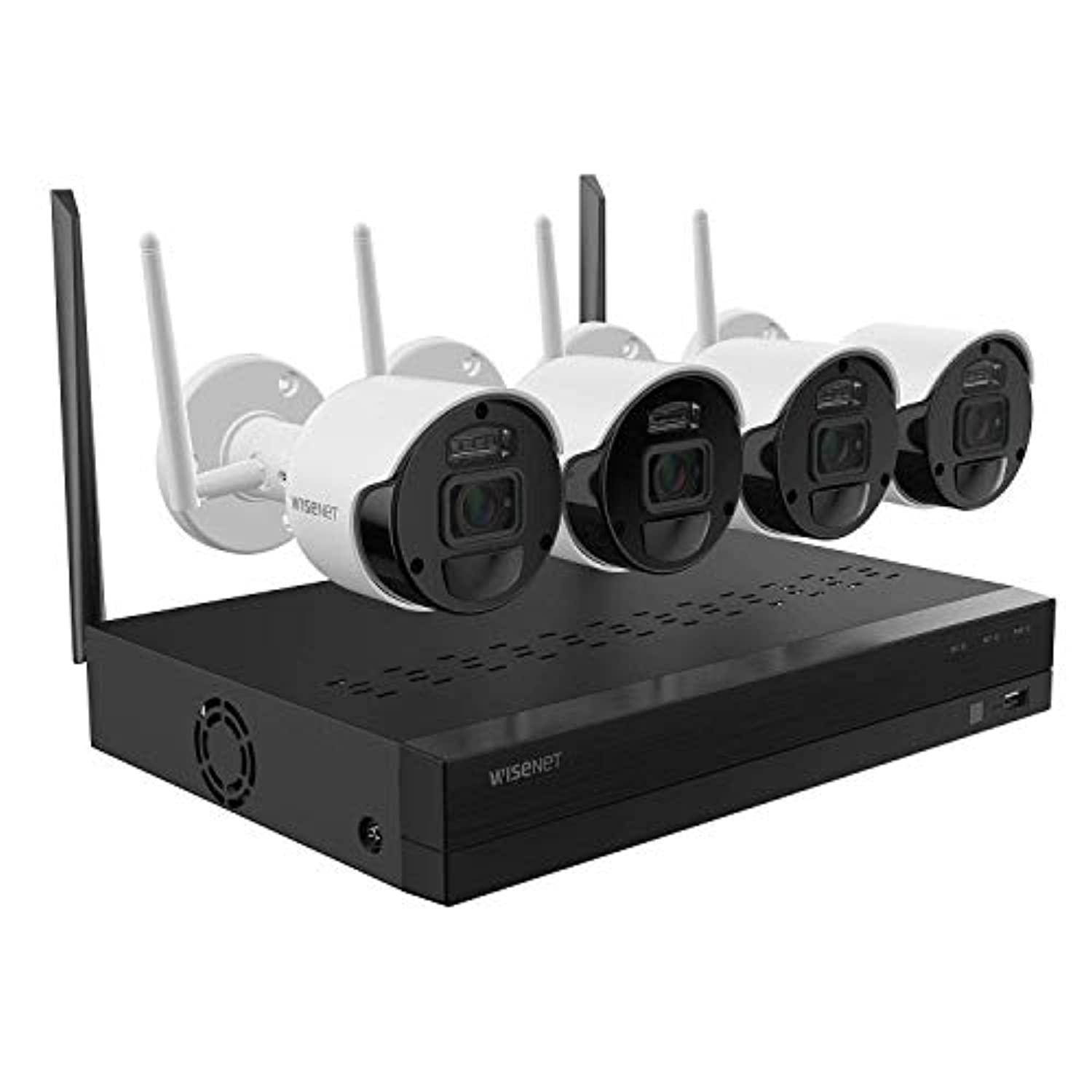 wisenet-4 channel 1080p full hd nvr surveillance system with 1tb hard drive, 4- wireless 1080p indoor/outdoor cameras (renewed)