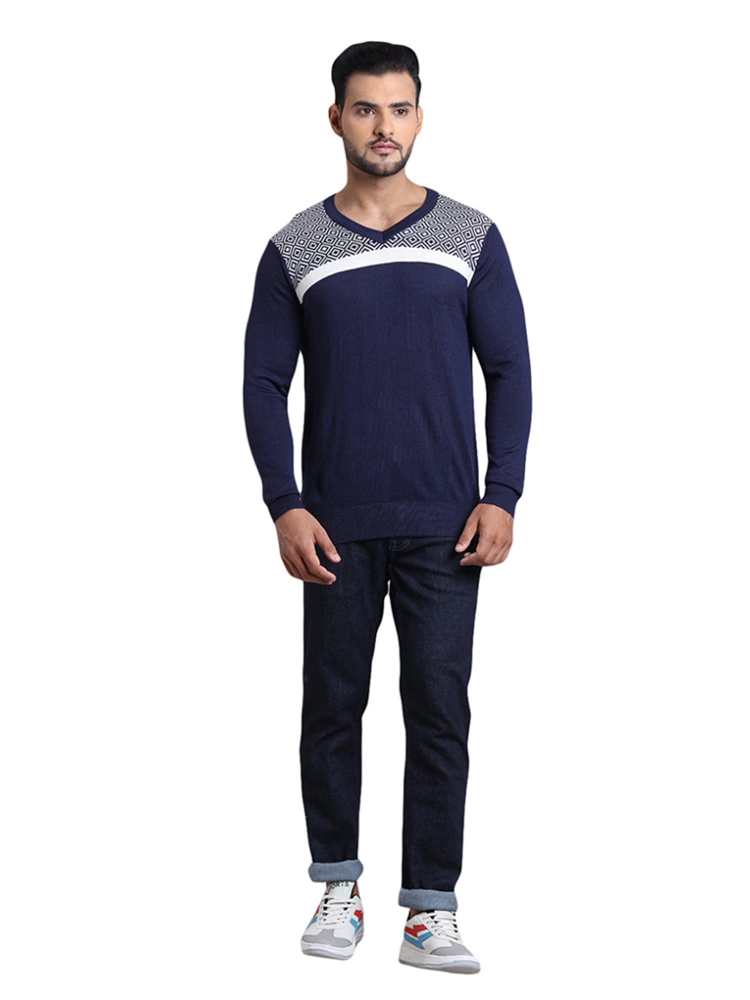ColorPlus Blue Tailored Fit Texture Sweater