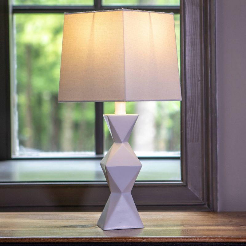 20.5" Knox Stacked Diamond Tale Lamp Satin White - Decor Therapy