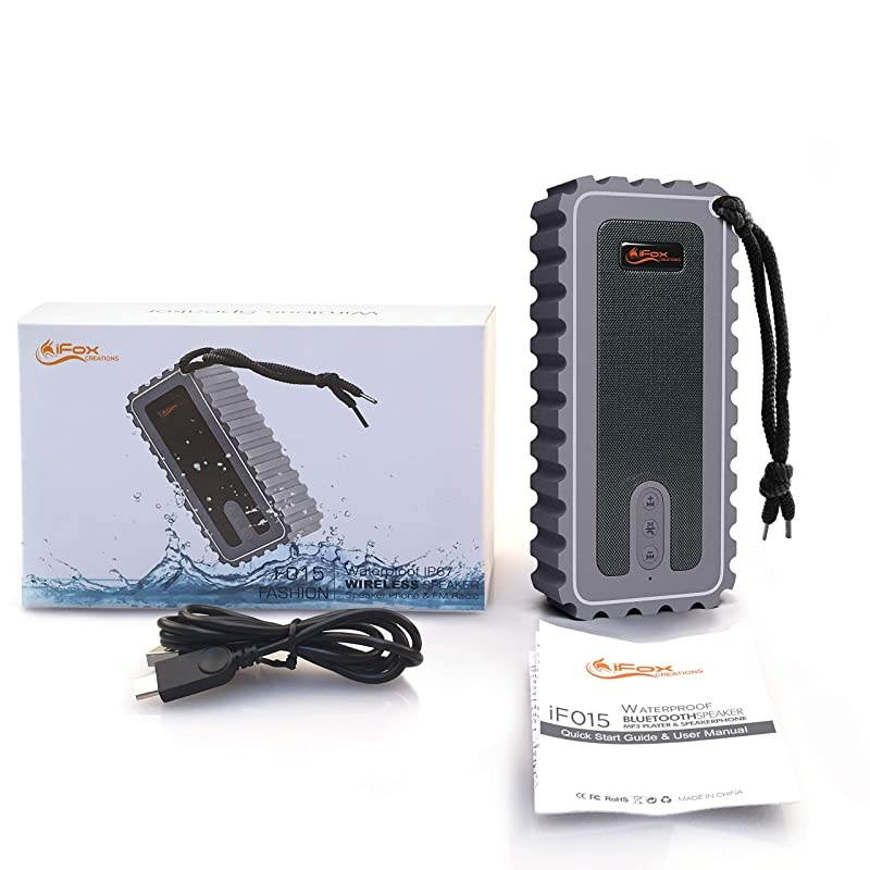 Bluetooth Speaker with FM Radio IP67 Rated Fully Submersible Dust Shock and Scratch Proof 6W Power with 8 Hours Playtime Outdoors Lifestyle Grey