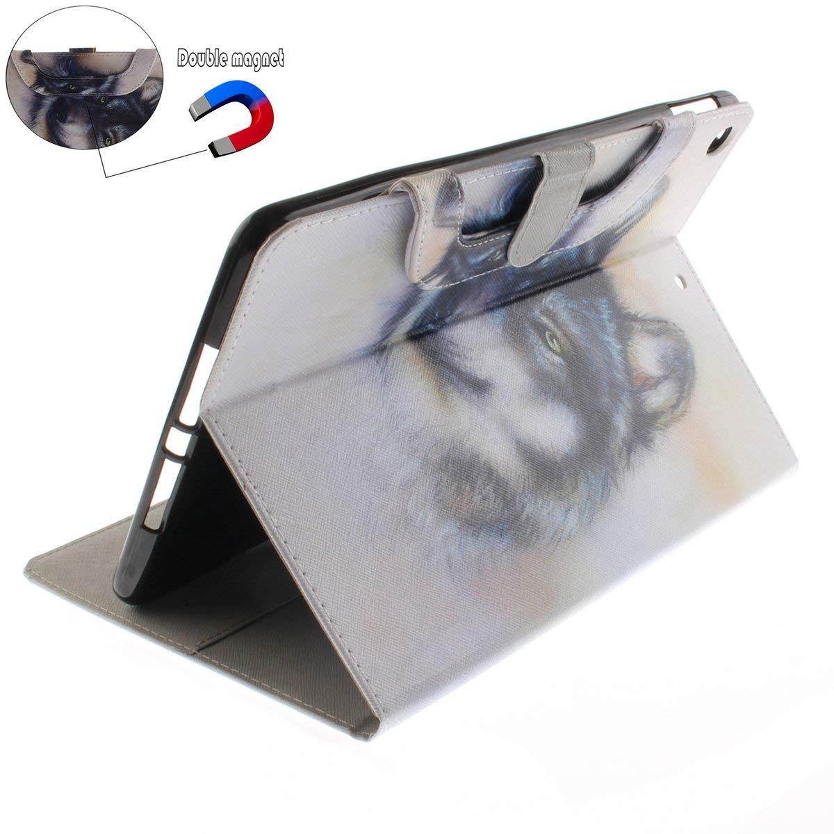 New iPad 2017 iPad 9.7 Case, Newshine Portable Lightweight Smart Stand Case with Card Slots for Apple iPad 9.7-inch 2017 Release [Auto Sleep/Wake], White Wolf