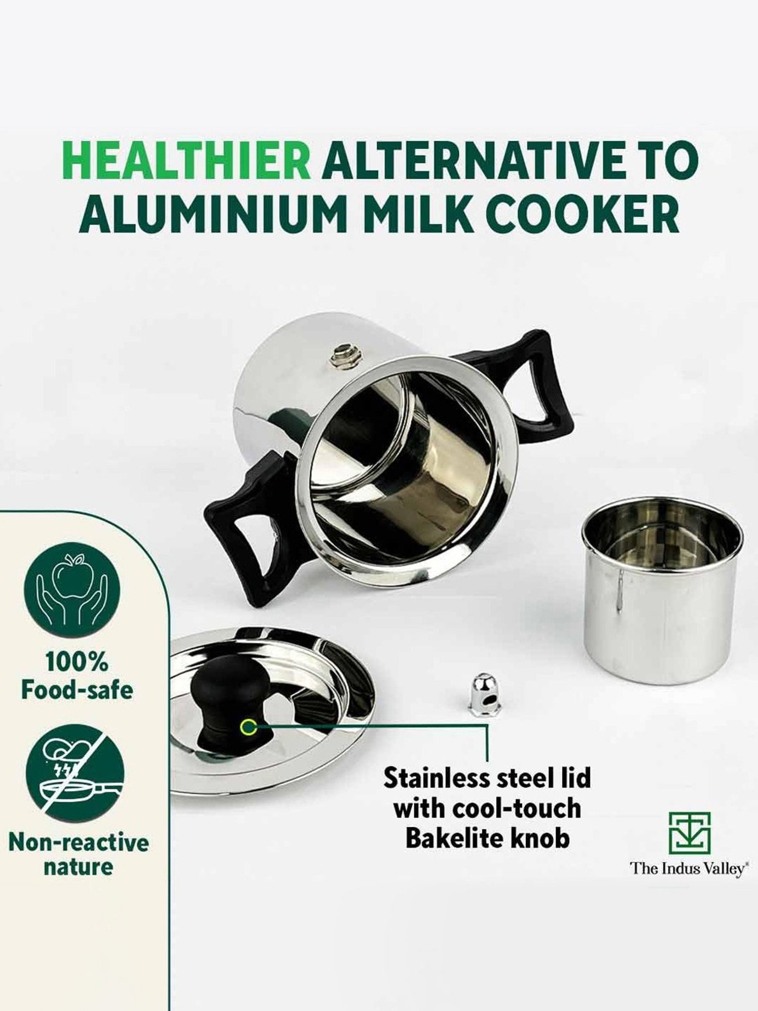 The Indus Valley Silver Stainless Steel Milk Cooker (Dia:13.5cm, 1Ltr)