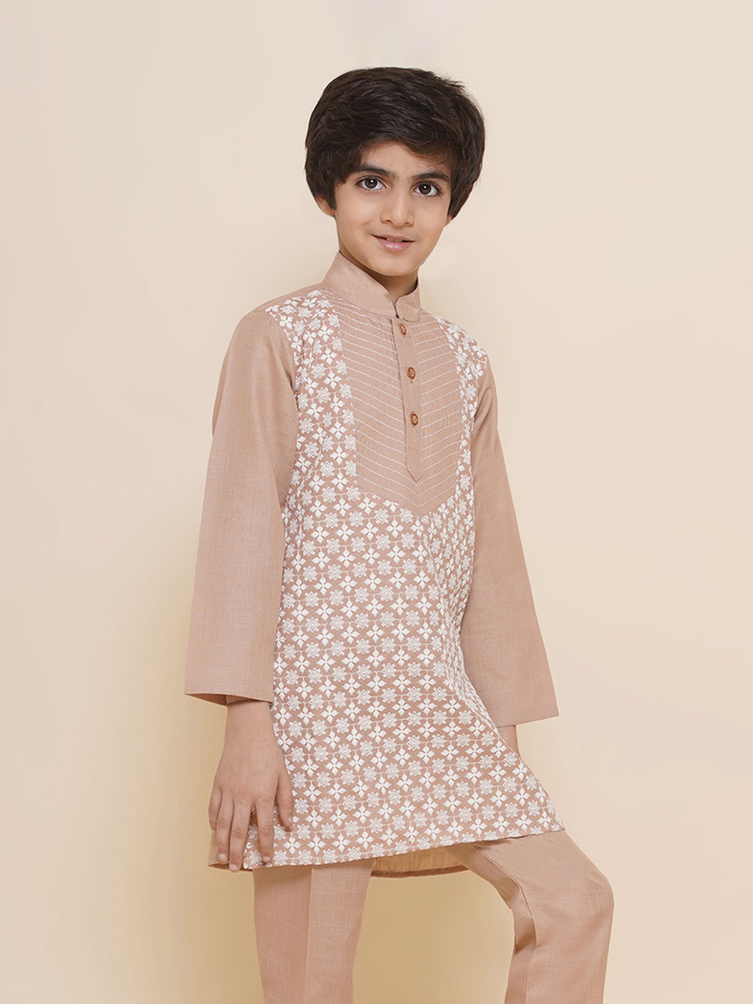 AJ Dezines Kids Peach Embroidered Full Sleeves Kurta