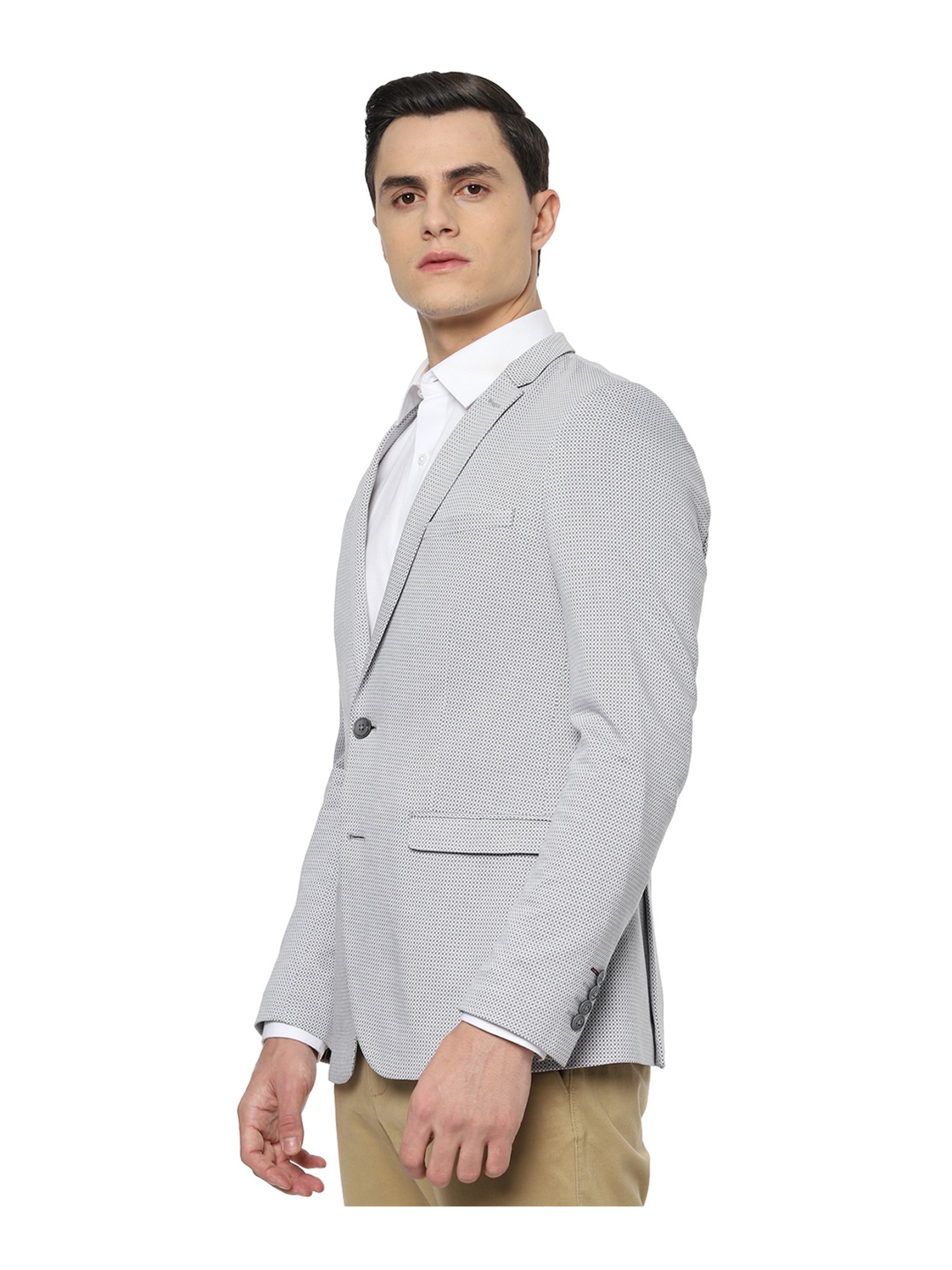 Louis Philippe Grey Full Sleeves Notched Lapel Blazer