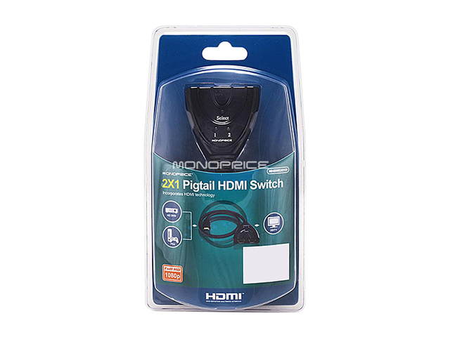 Monoprice Blackbird - 2x1 HDMI 1.4 Switch | Pigtail, HDCP 1.4, 1080P@60hz