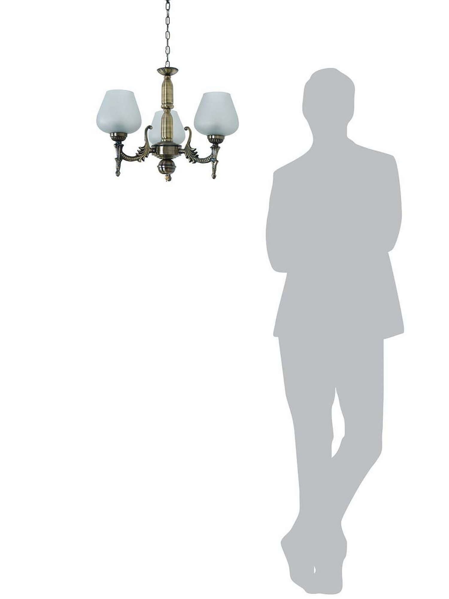 Fos Lighting Gold Mild Steel Antique Wide 3-Light Mini Ceiling Chandelier Hanging Light