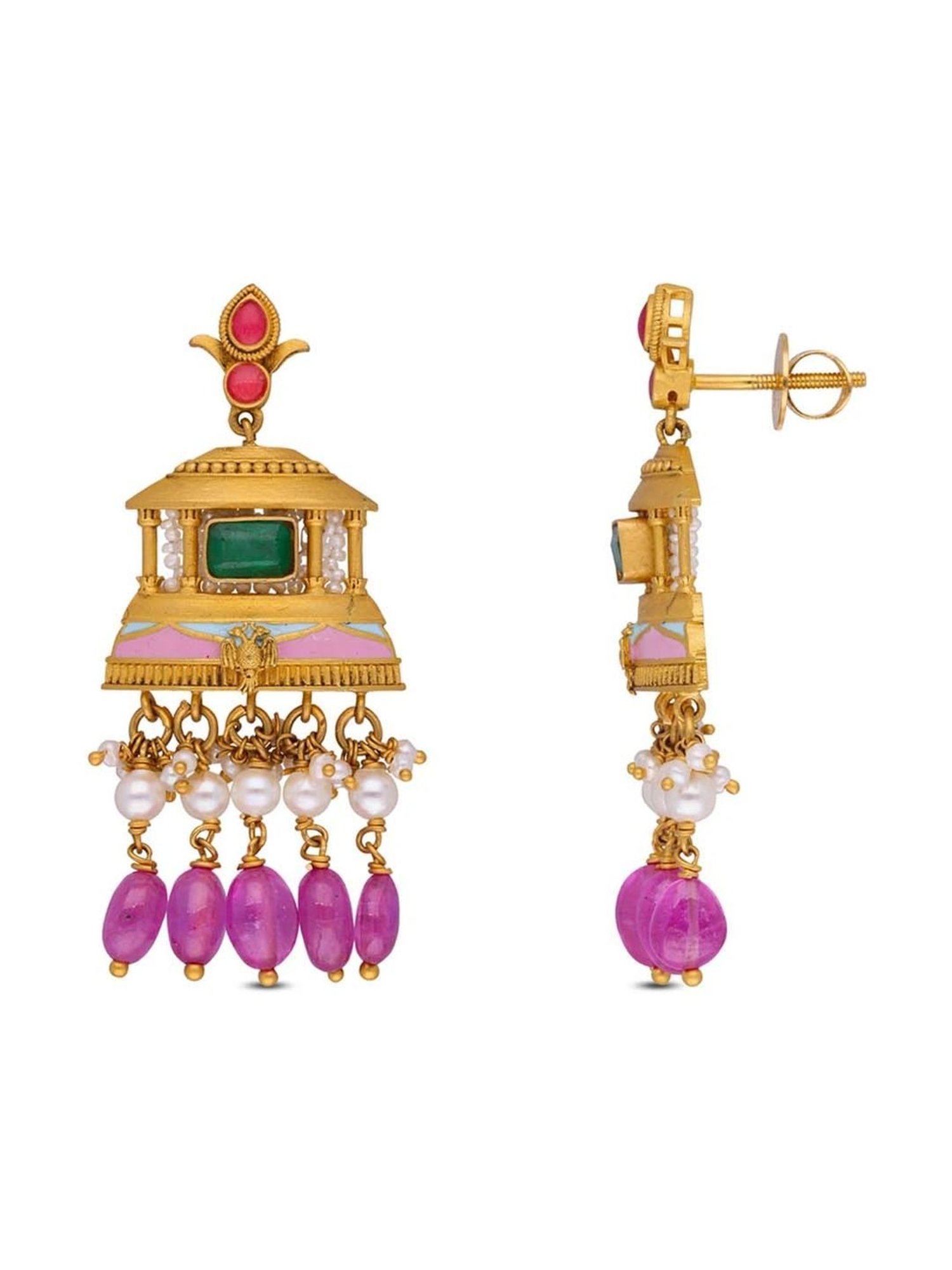 CKC Gemstone Gold Eardrops: Radiant Elegance