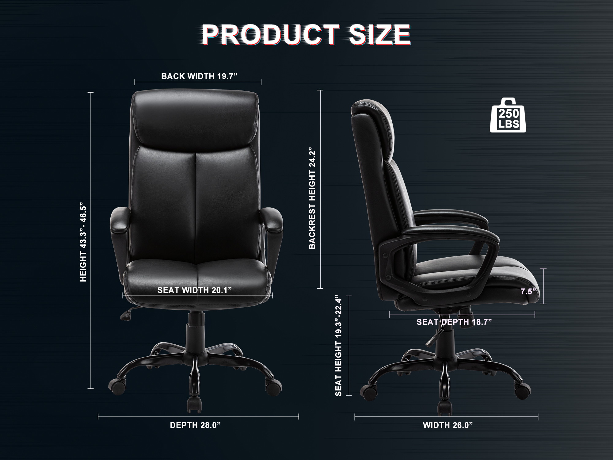 STARSPACE Executive Bonded Leather Office Chair - Adjustable Height Modern Executive Swivel High Task Chair with Padded Armrests and Lumbar Support