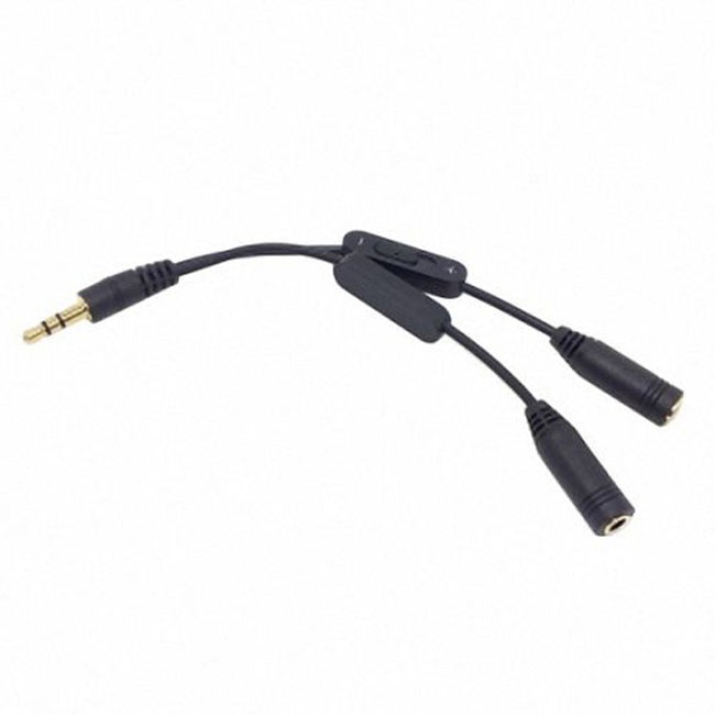 FVH Black 3.5mm Stereo Male to Double 3.5mm Female Audio Headphone Y Splitter Cable with Volume Switch RC-079