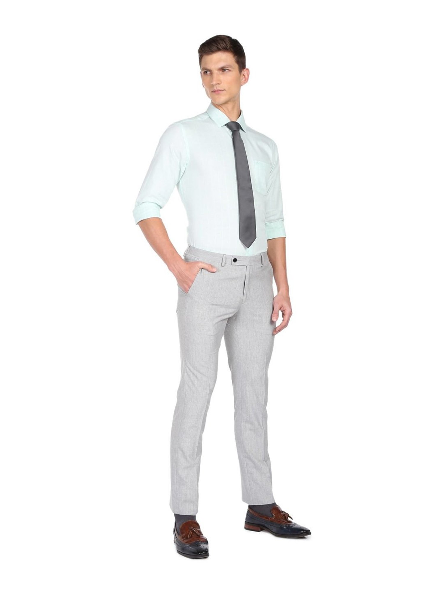 Arrow Mint Green Cotton Slim Fit Checks Shirt