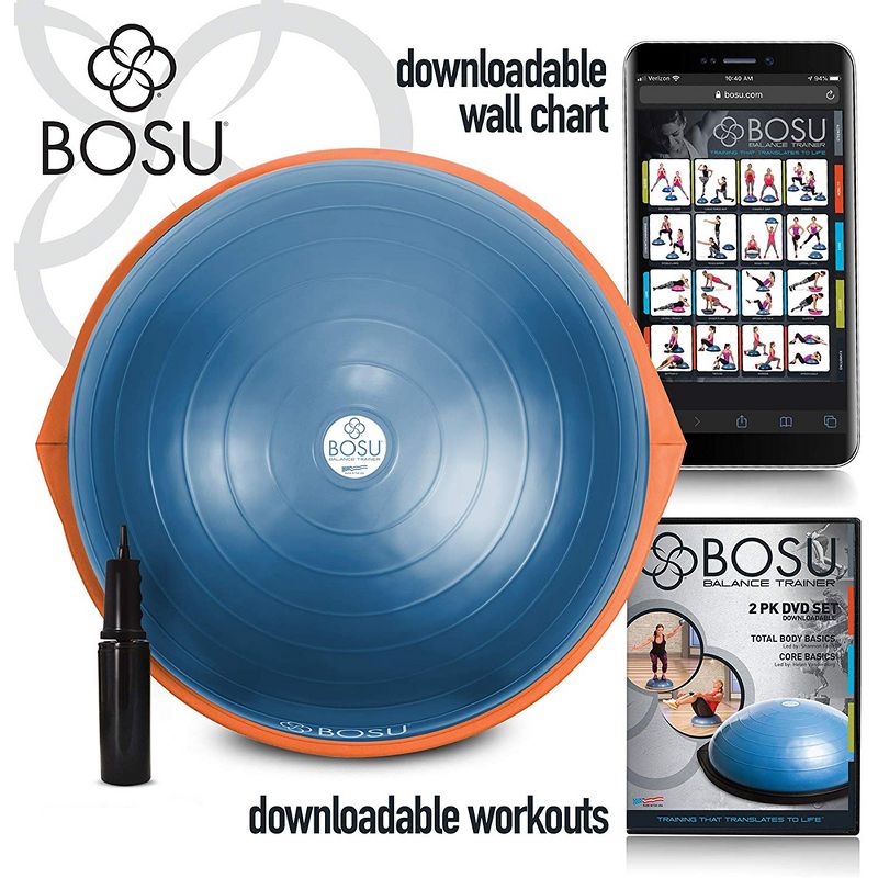 Bosu 72-10850 Home Gym Equipment The Original Balance Trainer 65 cm Diameter, Blue and Orange