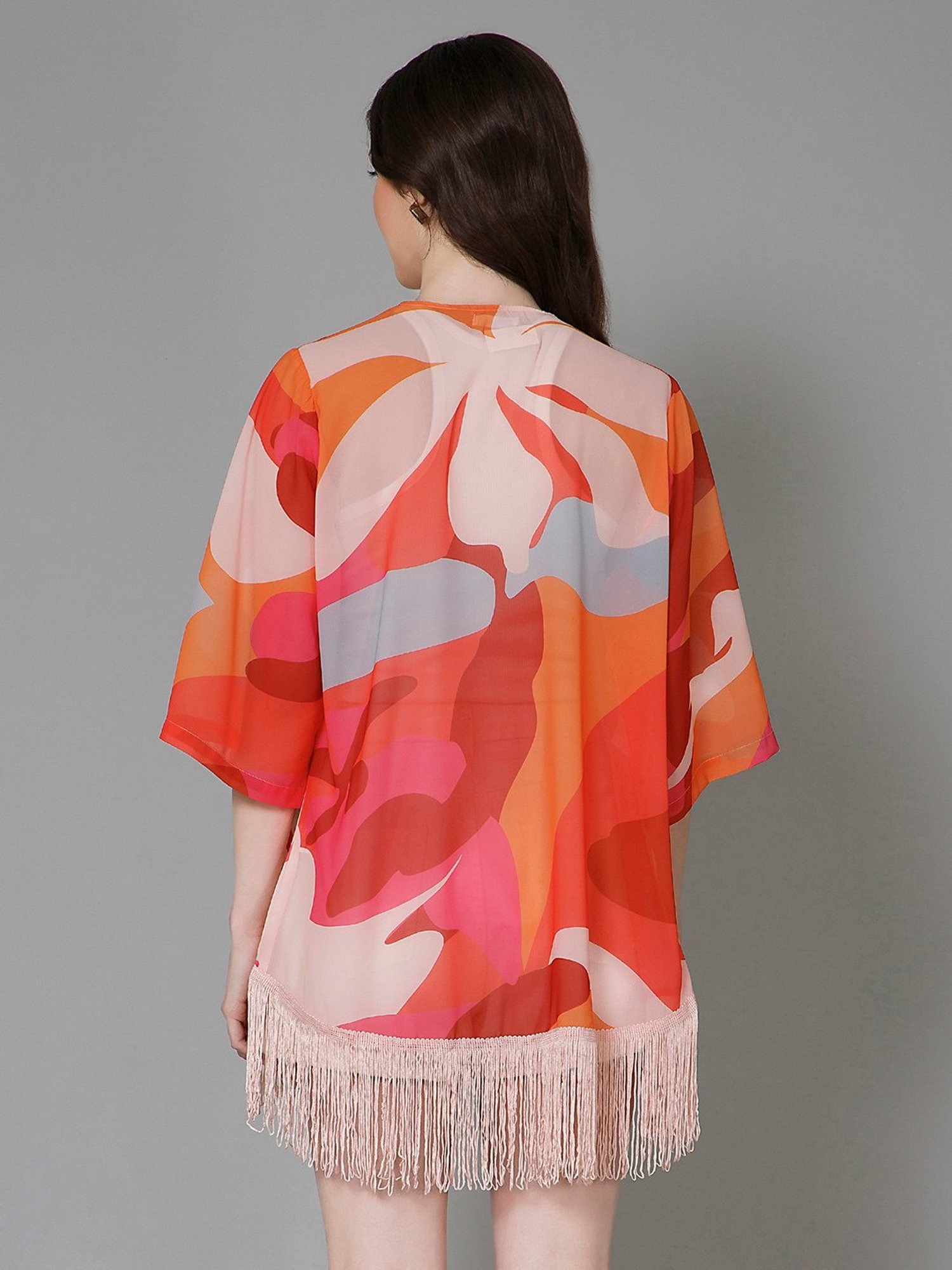 PURYS Red & Orange Printed Kimono
