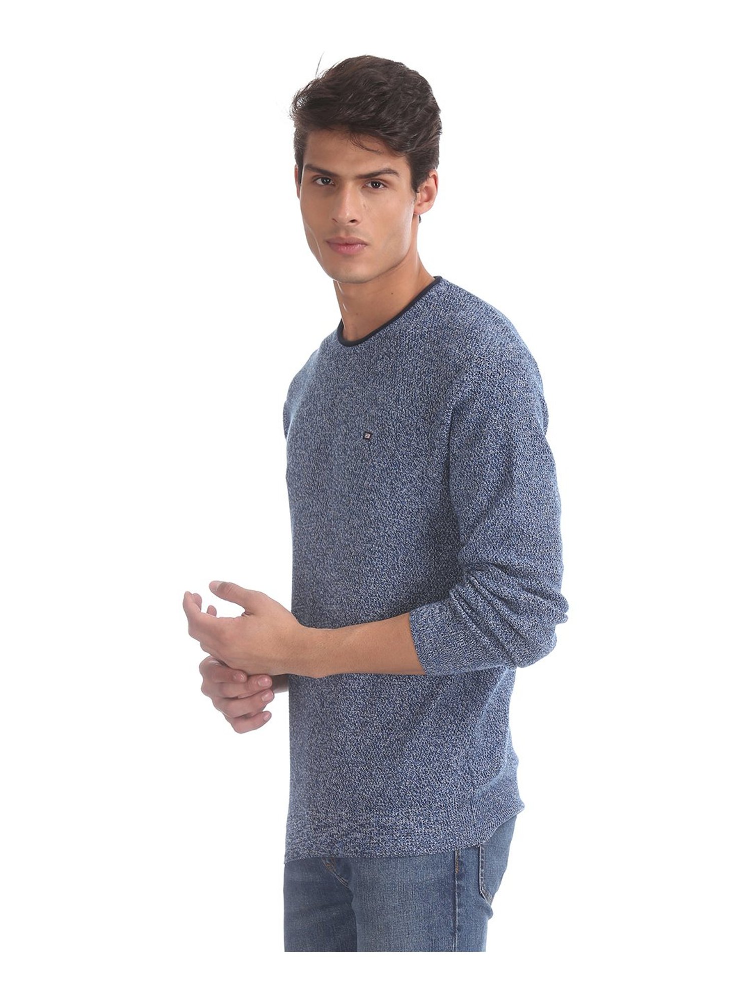 Arrow Blue Self Design Sweater