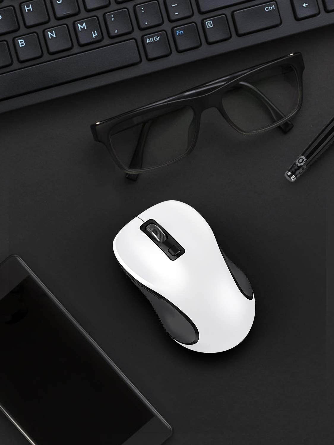 Wireless Mouse RATEL 2.4G Wireless Ergonomic Mouse Computer Mouse Laptop Mouse USB Mouse 6 Buttons with Nano Receiver 3 Adjustable DPI Levels Cordless Wireless Mice for Windows Mac (Black & White)