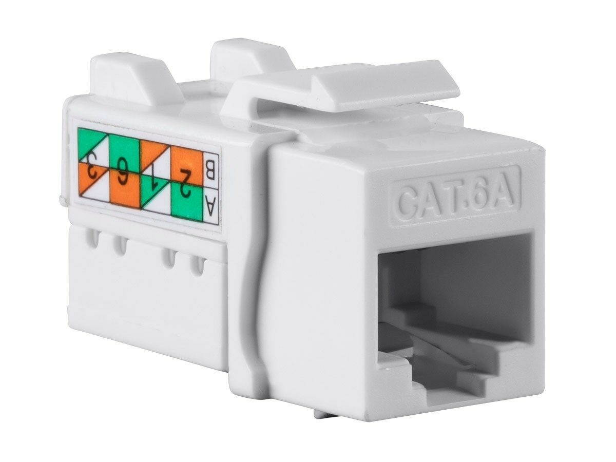 25x Cat6A Keystone Jack RJ45 90 Degree Unshielded Punch Down 110 Dual IDC White