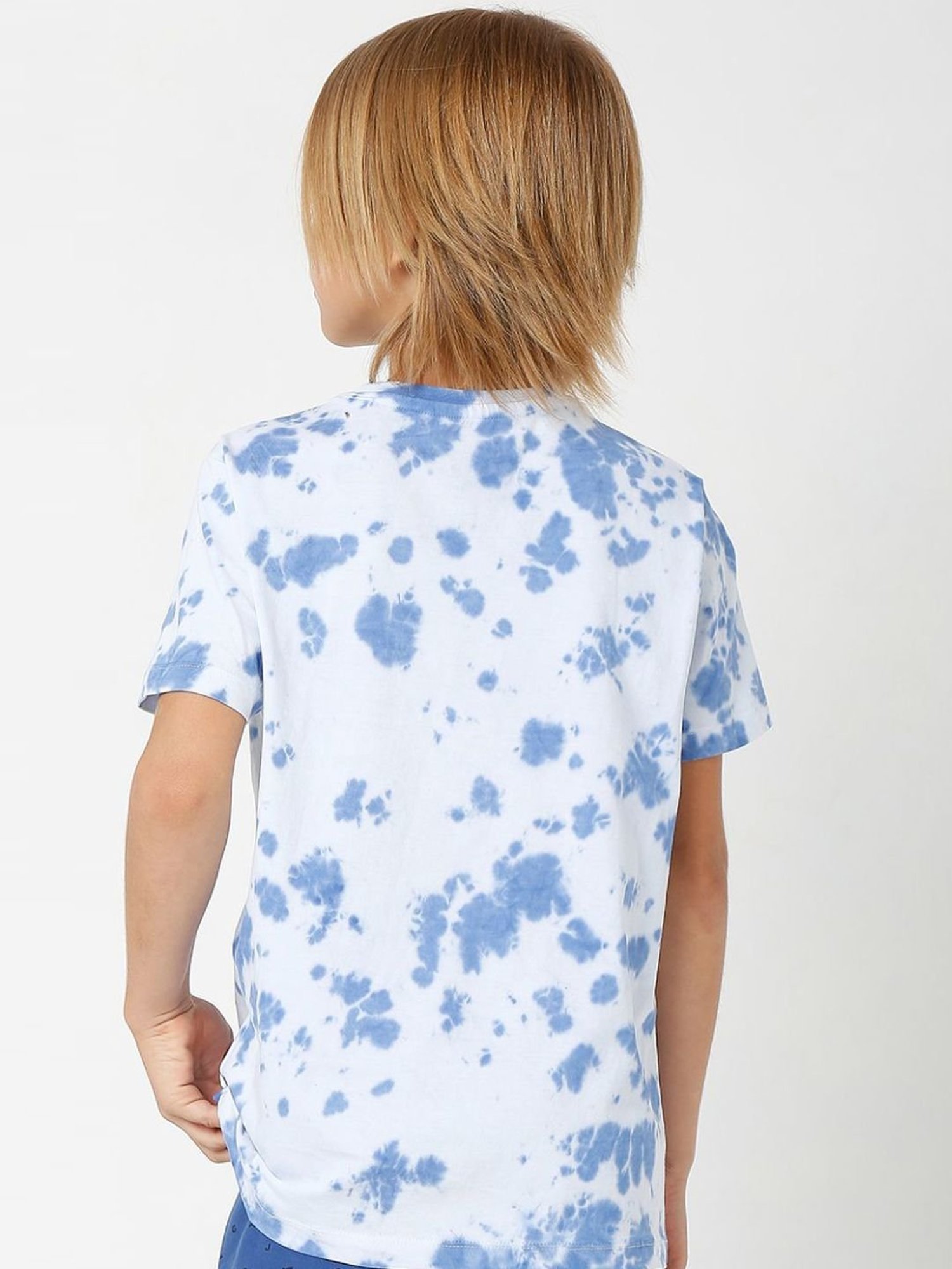 Gas Kids Blue & White Cotton Over Dyed T-Shirt