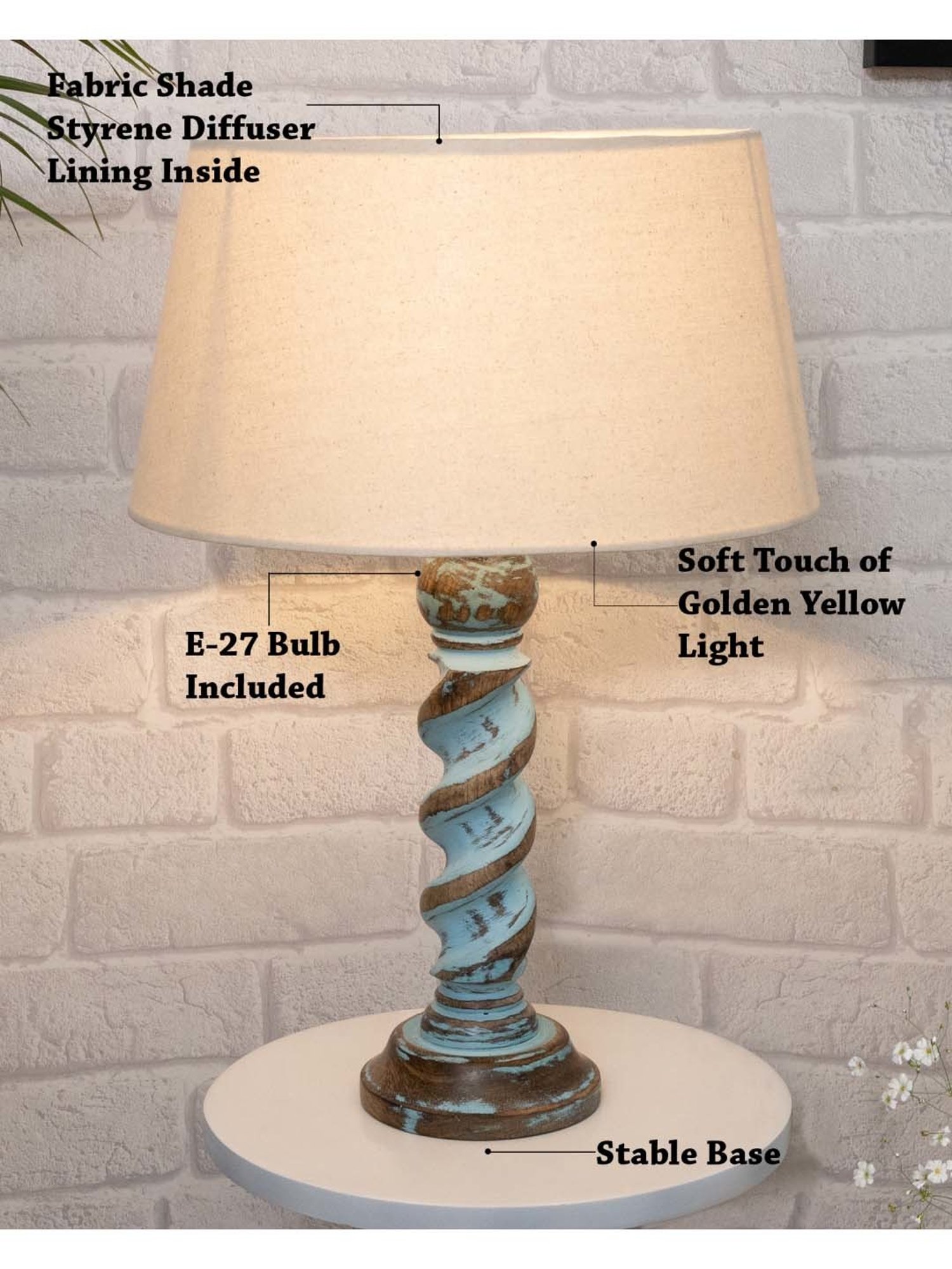 Homesake 'Signature Rustic Rope Distress' Beige & Turquoise Wood Table Lamp with Shade - Set of 1