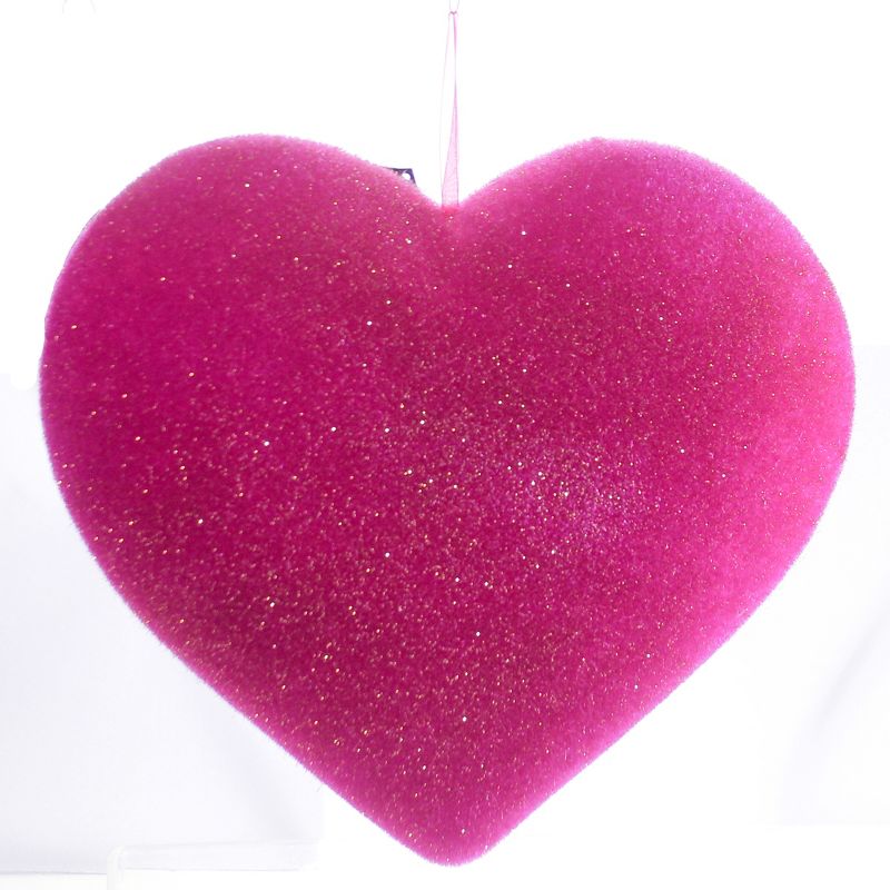 Valentine's Day 11.25" Set 3 Hanging Valentine Hearts Decoration Decor Flocked One Hundred 80 Degree  -  Decorative Figurines