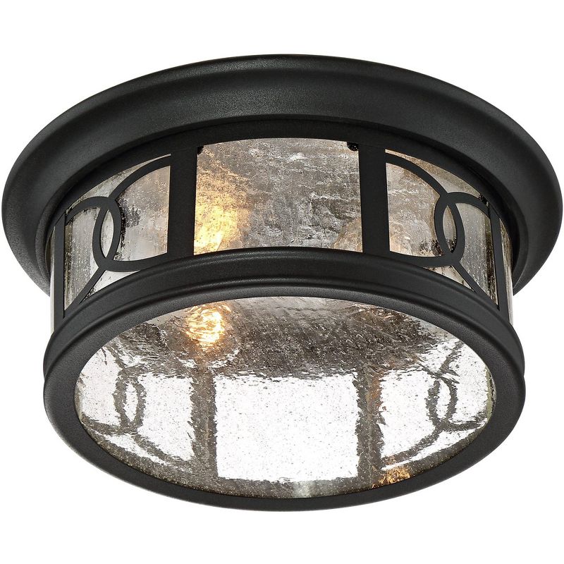 John Timberland Outdoor Ceiling Light Fixture Black 12" Seedy Glass for Exterior House Porch
