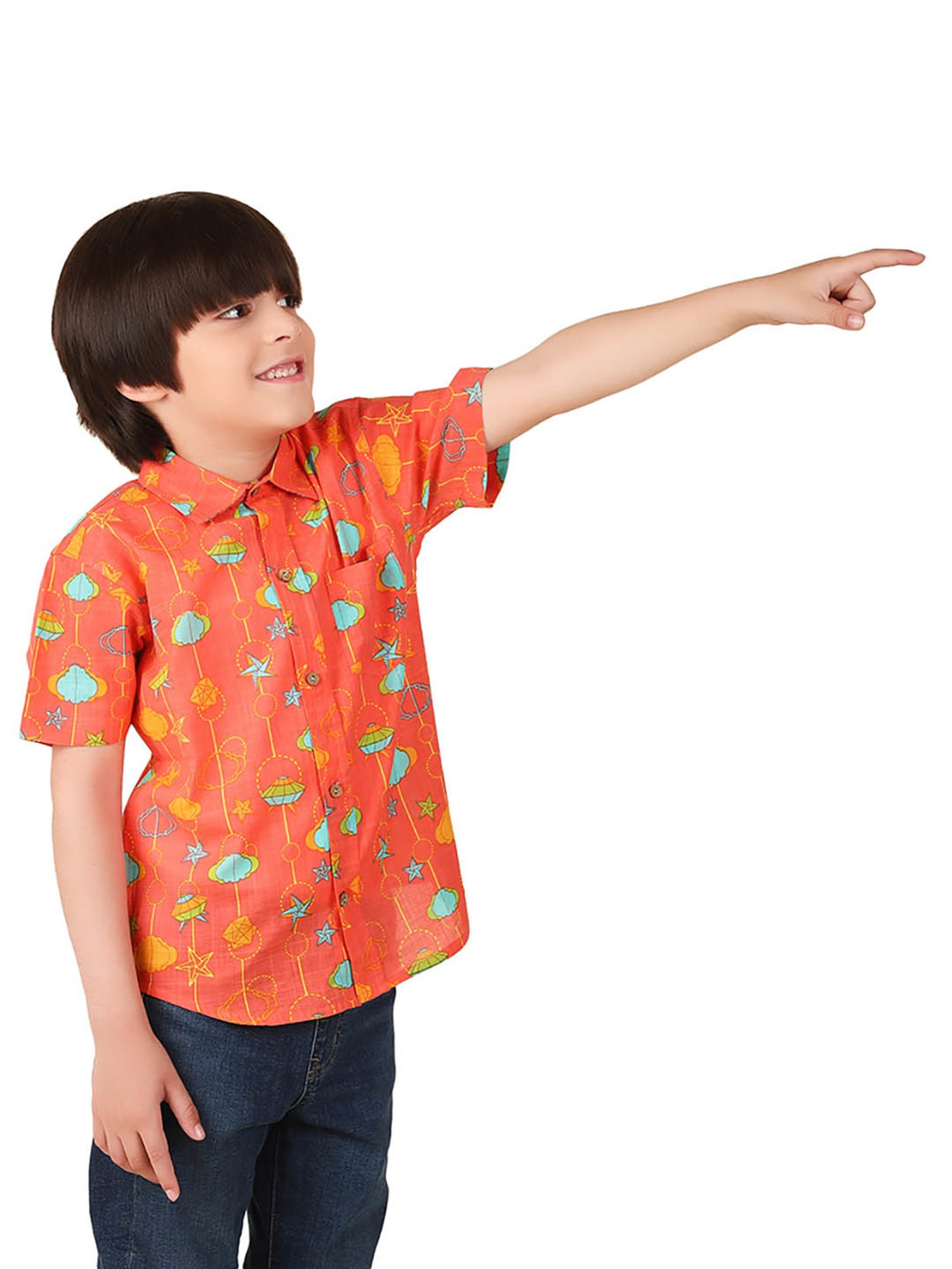 Fabindia Kids Coral Printed Shirt