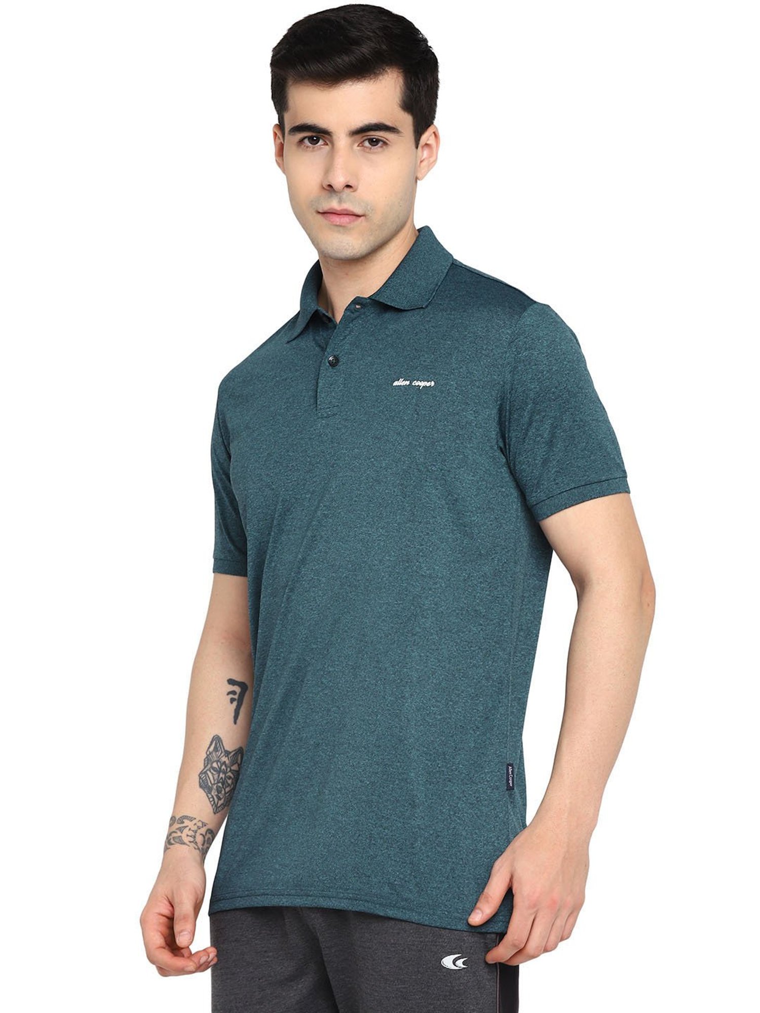 Allen cooper Teal Regular fit Polo T-Shirt