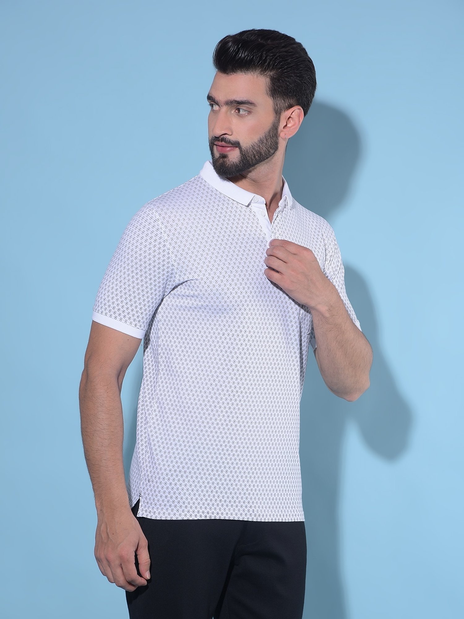 Crimsoune Club White Cotton Slim Fit Printed Polo T-Shirt
