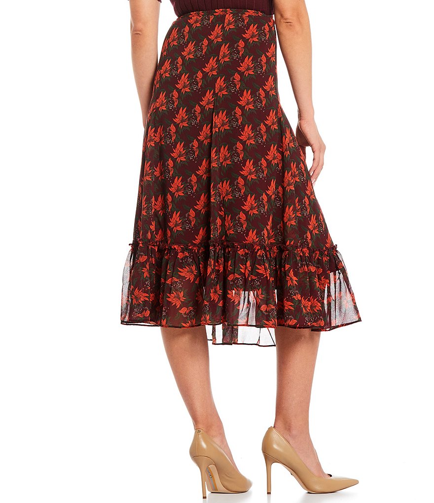 Julie Brown Nessa Floral Print Sheer High Waisted Woven Ruffle Hem Coordinating Skirt