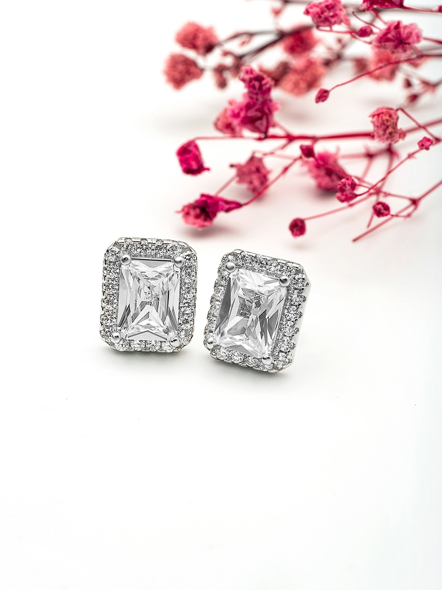 Silberry 92.5 Sterling Silver Queen Square Stud Earrings for Women