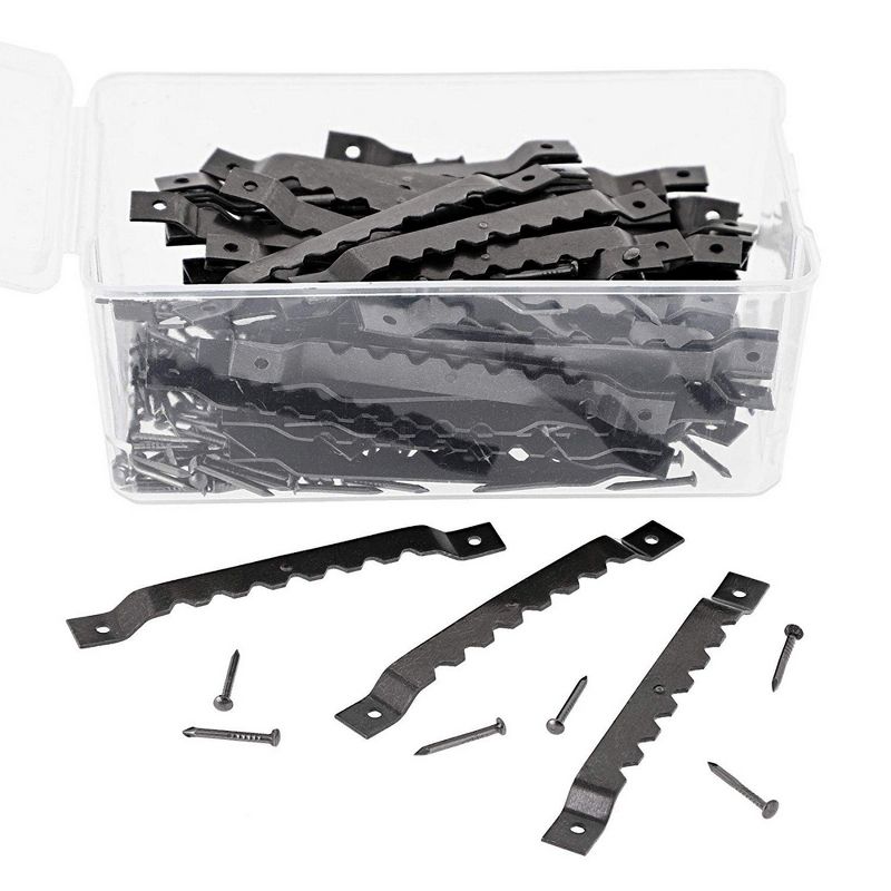 100-Count Metal Sawtooth Picture Frame Hangers with No Nail + Storage Box, 1"
