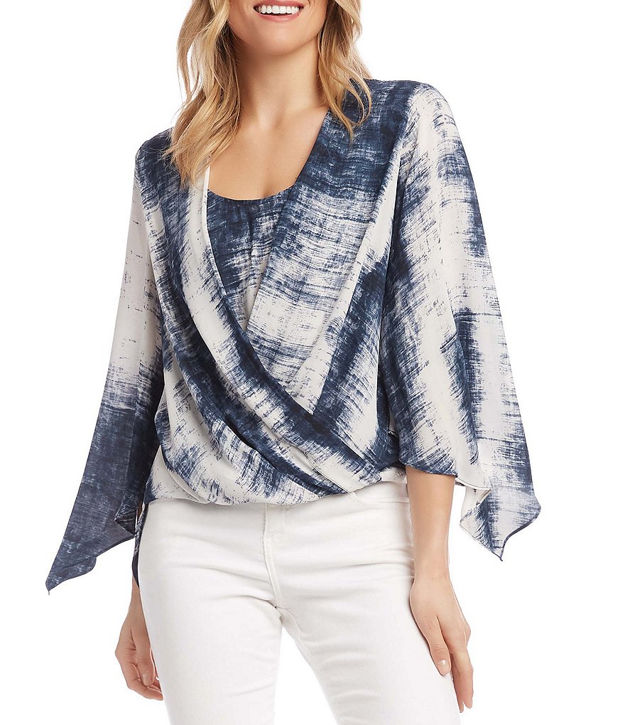 Karen Kane Angle Sleeve Abstract Print Crossover Top