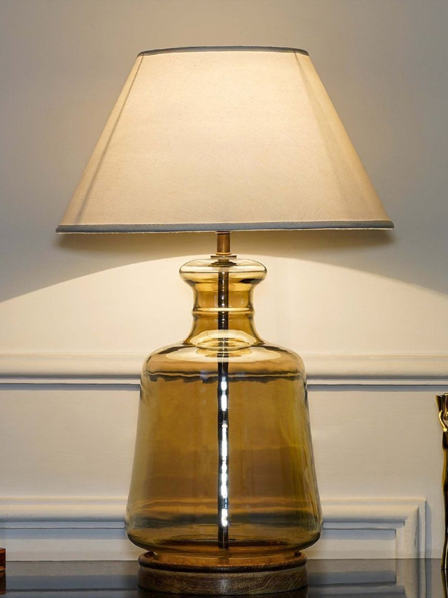 Kapoor Lamp Shades Smoke & Burnt Glass Paola & Cotton Shade Table Lamp